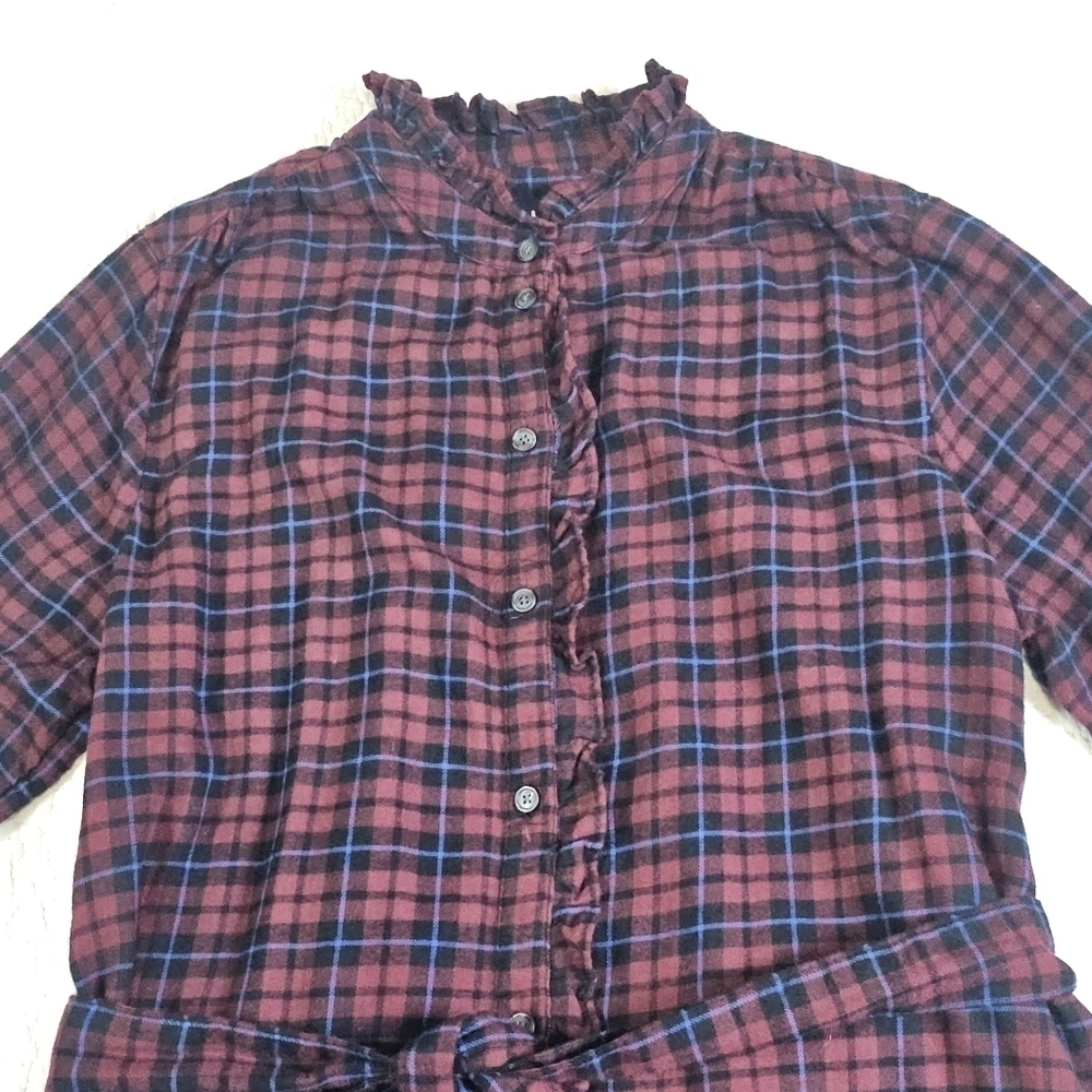 NWT GAP Plaid Tiered Mini Dress Purple Burgundy & Navy Blue Plaid Med. Tall - Picture 6 of 9